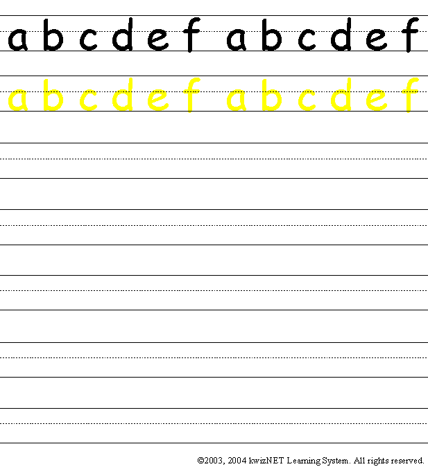 WritingPractice LowerCase abcdef 